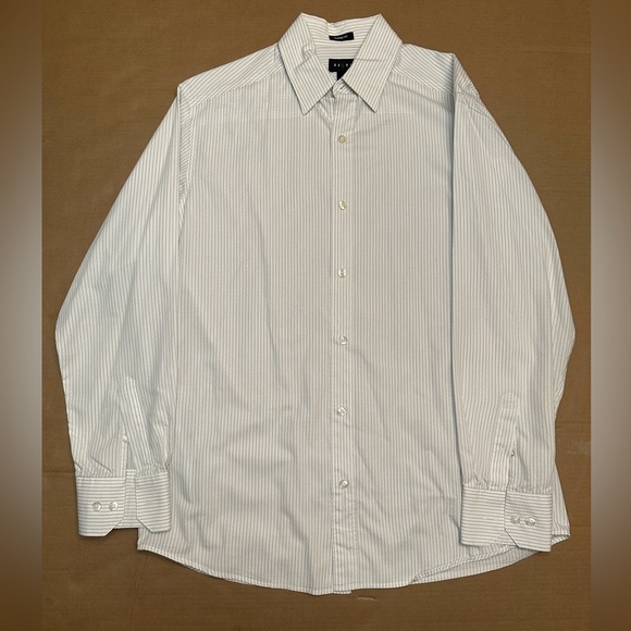 Mens Dress Shirt Axcess Classic Fit White Gray Striped Long Sleeve Button Down - Picture 1 of 3